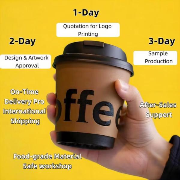 Custom logo Printed Takeaway 12oz Disposable Tea Cardboard Hot Drink Paper Cup with Lid Holder Carrier
