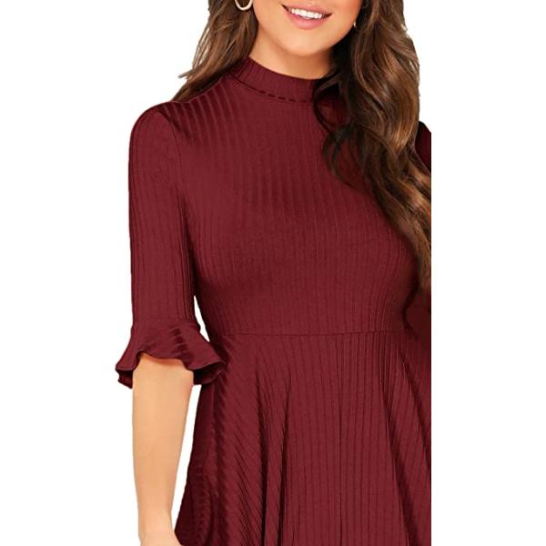 Clothing Ribbed Knit Bell Sleeve Fit And Flare Midi Dress