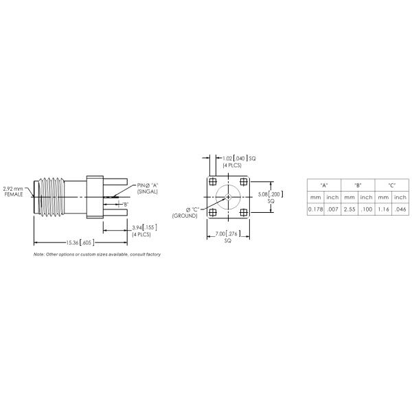 2,92 женский коаксиловый разъем RF до отверстие 40GHz Amphenol 1521-60210