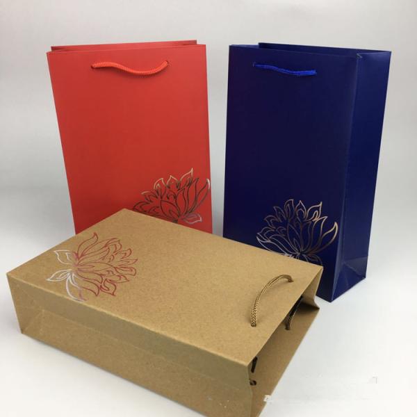 Eco Friendly Kraft Paper Shopping Bags Logo Printed For Store / Supermarket