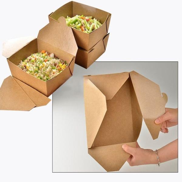Disposable Takeout Kraft Paper Meal Prep Food Container for Fruit Vegetable Box Lunch