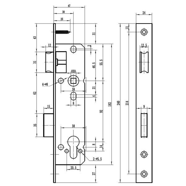 MD9200 Narrow Mortice Lock Mortice Steel Door Lock for Exterior Door