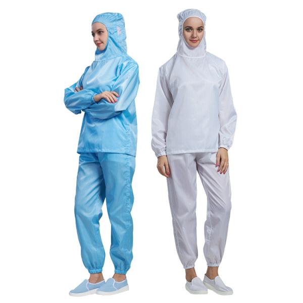 H-1122 Antistatic Dustproof Workwear Polyester Filament Yarn Coverall with Hood Long Sleeve Customizable for Cleanroom Pharmaceutical Electronic Factory