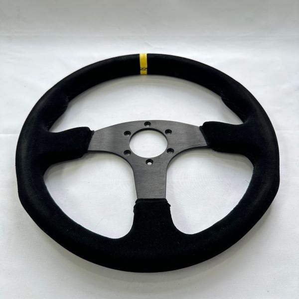 Three Spoke Deep Dish Carbon Fiber Racing Steering Wheel Black Suede Customized