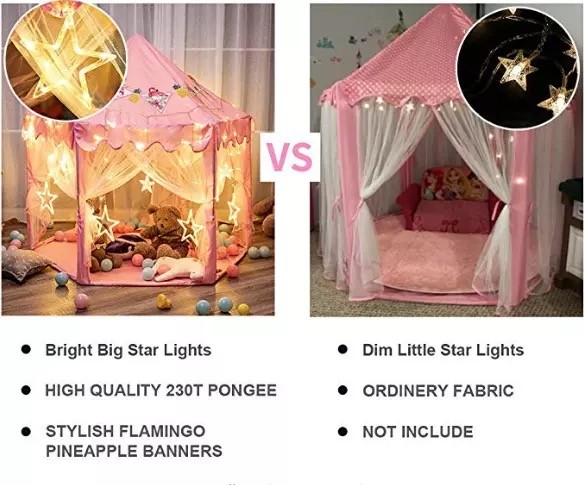 12 Stars LED Lights 55x53 Inches Kids Castle Play Tent