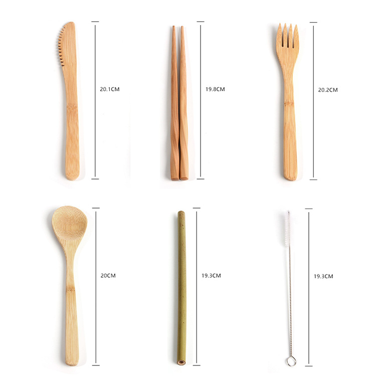 Eco дружелюбный Flatware кухни устанавливает естественный многоразовый бамбуковый столовый прибор 7PCS установило с сумкой