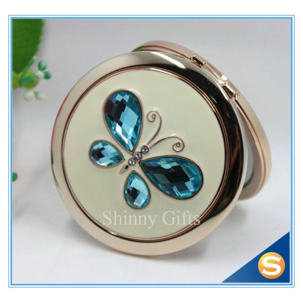Shinny Gifts Fashionable Fancy Butterfly Design Folding Double Sides Metal Pocket Mirror
