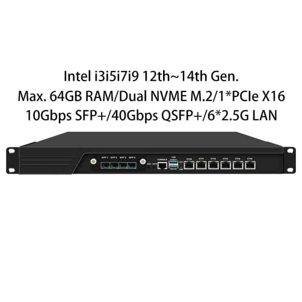 Zynshield 1U Rackmount Firewall i7 13700 i9 14900 6 2.5G LAN 10G 40G QSFP+ Redundant Bypass