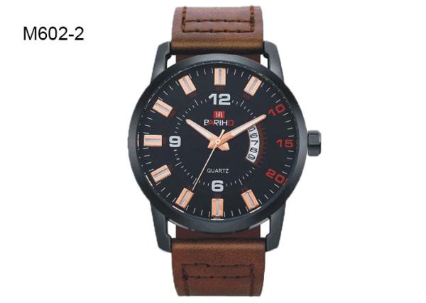 3 Pointers Simple Dial Men's Quartz Watch Date Leather Band Wristwatch M602