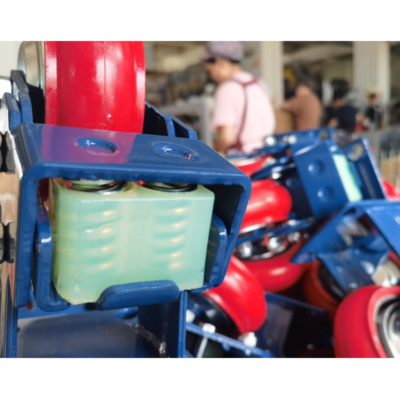 Korean Shock-Absorbing Cast Red  Dual Spring  Iron Core Polyurethane Swivel Caster With Brake For Vehicle Automotive  Packaging Liness