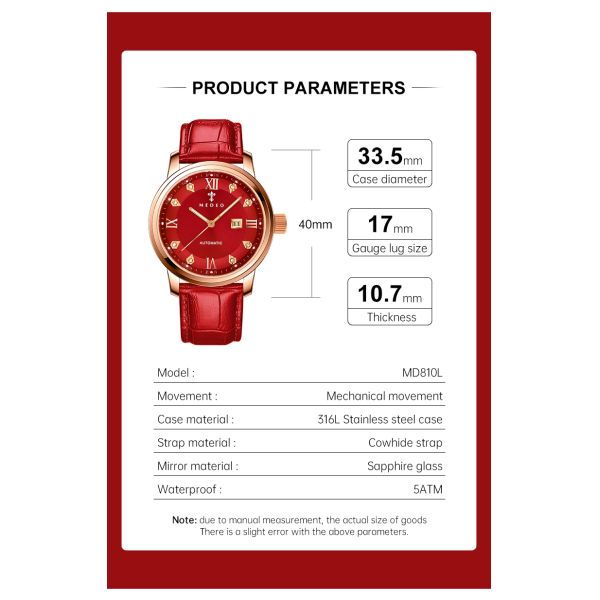 Women's Waterproof Automatic Mechanical Watch – Multiple Strap Colors Available | Custom Logo Supported