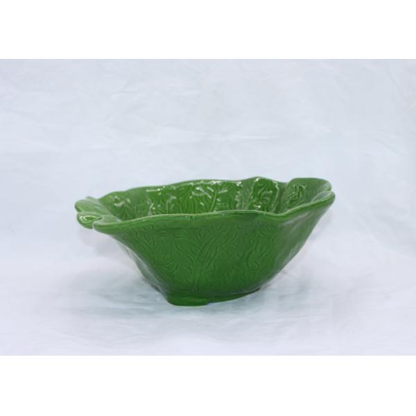 Ceramic Cabbage Bowl Leaf Shape , Customized Large Dolomite Green Soup Bowls