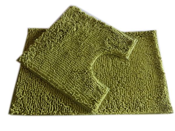 25mm Pile Height Chenille Microfiber Bathroom Mat , Olive Green