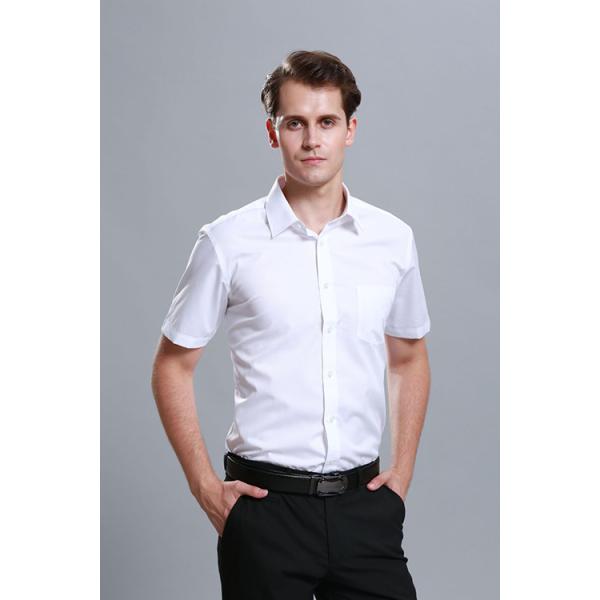 Spring Fashion Button Down Custom Business Shirts White Short Sleeve 100% Cotton
