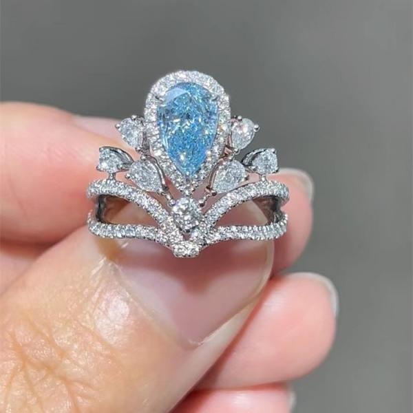 ювелирных изделий диаманта лаборатории золота 18K обручальное кольцо отрезка груши голубых превосходное