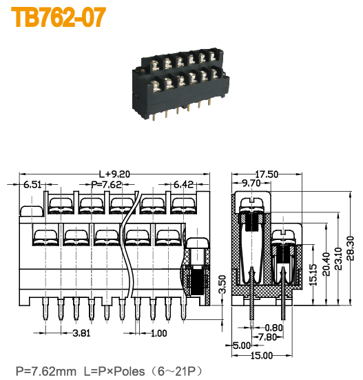 Connector 7.62mm Pcb Terminal Blocks Power Supply Two Level Screw Clamp