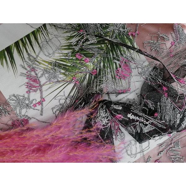 Ткань вышивки Тюль пинка африканской флористической покрашенная сеткой