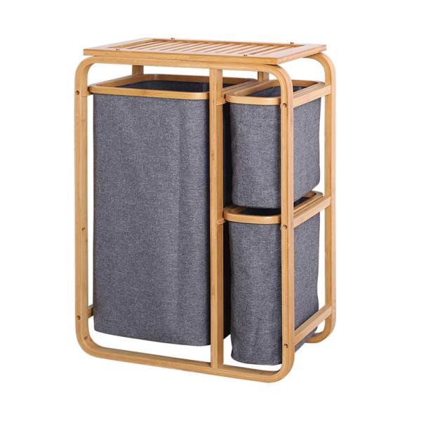 3 Tiers Laundry Basket Shelf Storage Hamper with 3 Separate for Towel Cloth in Bathroom Room