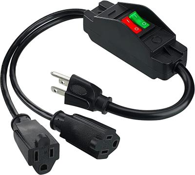 Opcional 125V 15A NEMA 5-15 Plug to 515 Dual Sockets US 3Pin On Off Switch Cordão de extensão de energia Y Splitter