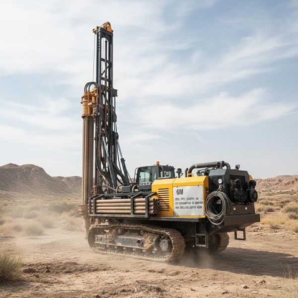 Drill Pipe Length 6m Crawler Water Well Drilling Rig Air Consumption 16-55m3min Max Drilling Depth 600M Rig for Various Drilling Conditions