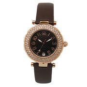 Ladies Dual Time Genuine Leather Quartz Watch Custom Logo 36.0mm