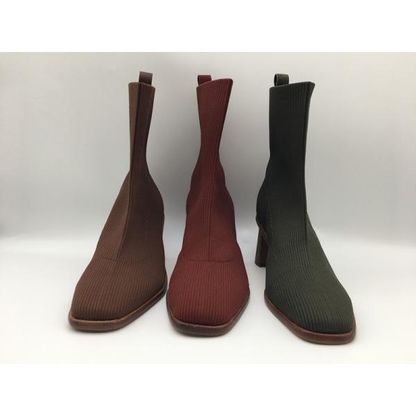 black soft knit with soft cow leather Womens Dress ankle Boots, real wood heel with spray