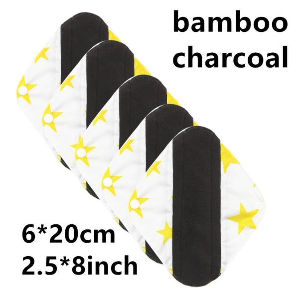 Reusable Bamboo Period Pads Washable Cloth Sanitary Pantyliner Absorbency Charcoal