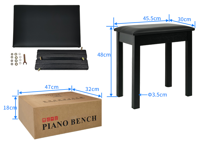 Single Solid Wood Piano Bench Black PU Padded Keyboard Stool For Piano Digital Keyboard