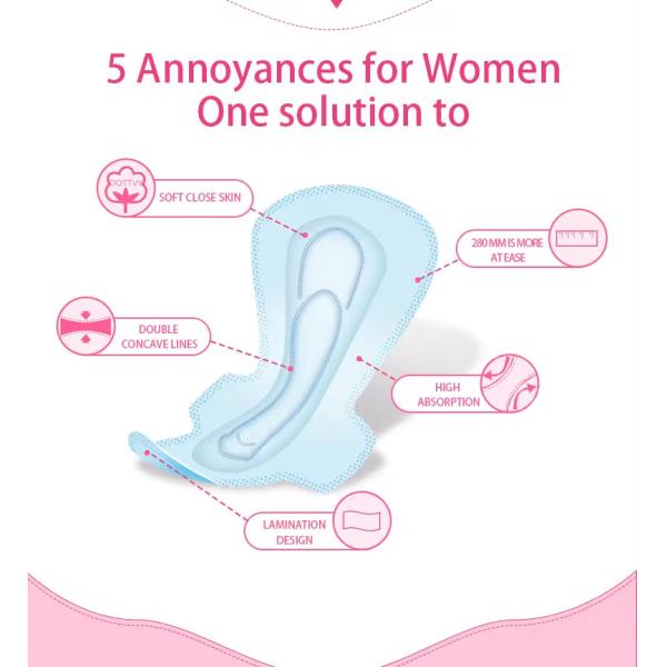 Produits d'hygiène féminine coton régulier pad hygiénique ailé bande d'impression bleue hygiénique bon marché serviettes hygiéniques serviettes pour femmes