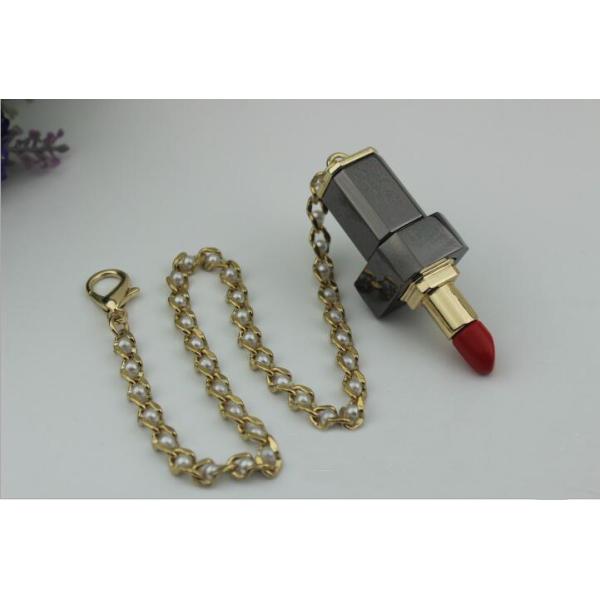 2019 Latest fashion leather bag ladies handbag light gold decorative lipstick locks with metal chain