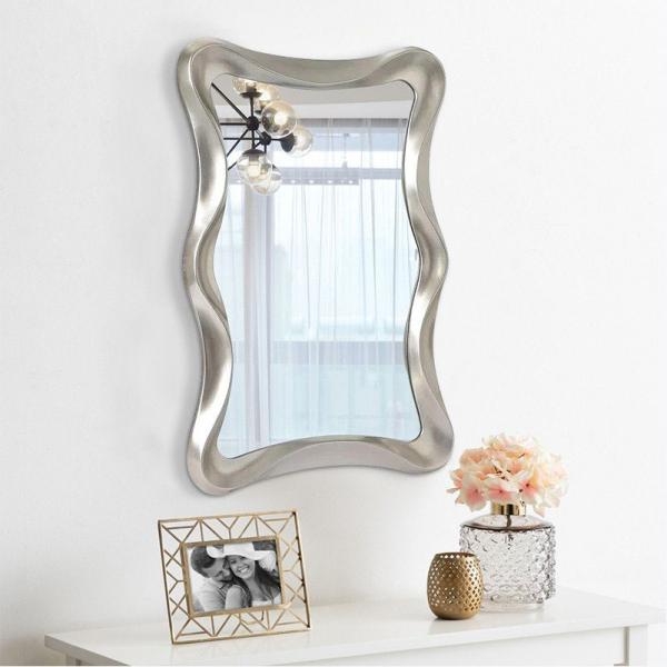 Wave Shape Wall Mounted Makeup Mirror Magnifying Silver Bathroom