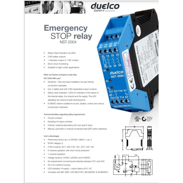 DUELCO - NST-2004D РЕЛЕ АВАРИЙНОЙ ОСТАНОВКИ 24В пост. тока, 50/60Гц, 3 НО, IP20