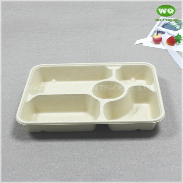5-Coms Biodegradable Rectangle Tray With Lid-Convenient Easy green Bagasse Sugarcane Fiber Takeaway Packaging Contaienrs