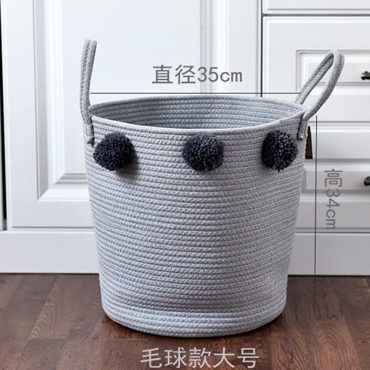 3pcs Set Pompom Decoration Baby Gift Hamper Cotton Rope Round Woven Laundry Storage Basket Without Handle Storage