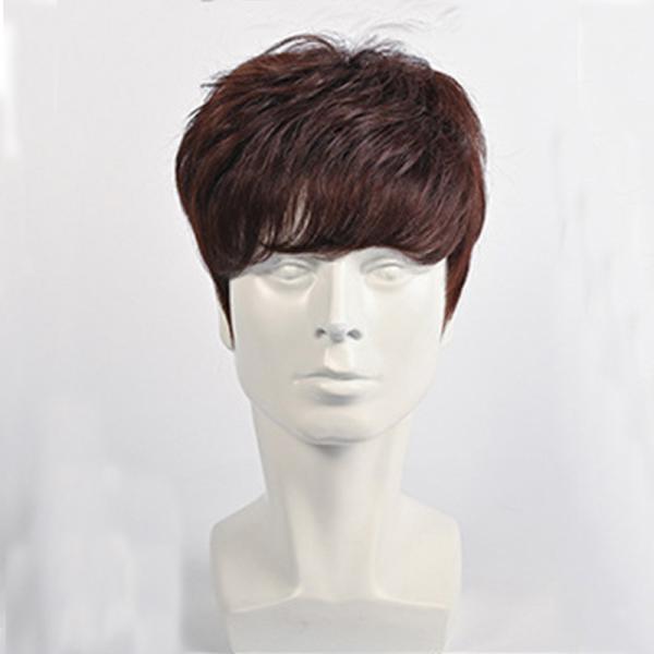 Soft and Shiny Brazilian Hair Short Cut Full Head Male Black Wigs with Natural Scalp