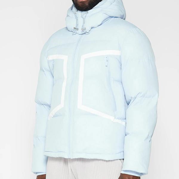 Nuevo diseño exterior Invierno cálido Logotipo personalizado Azul Pesado chaqueta de puffer hombre chaqueta casual