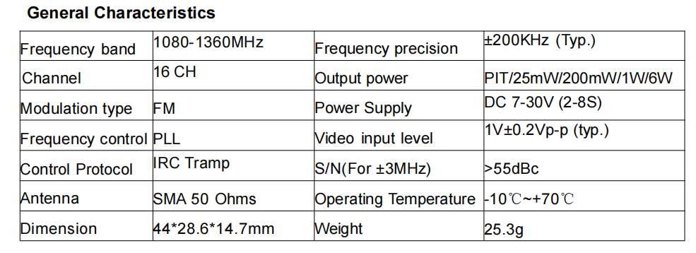 1.2G 1.3GHz 6 Watt FPV Video Transmitter High Power FPV VTX Module AL1306