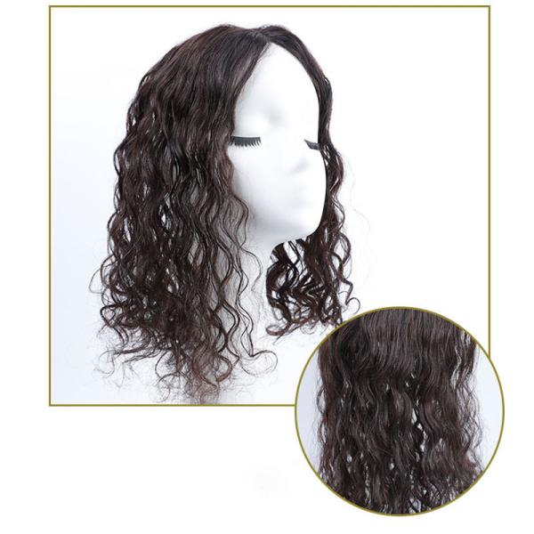 Top Human Hair Ladies Dark Brown Long Wavy Curly Silk Top Clip In Hair Toppers for Women