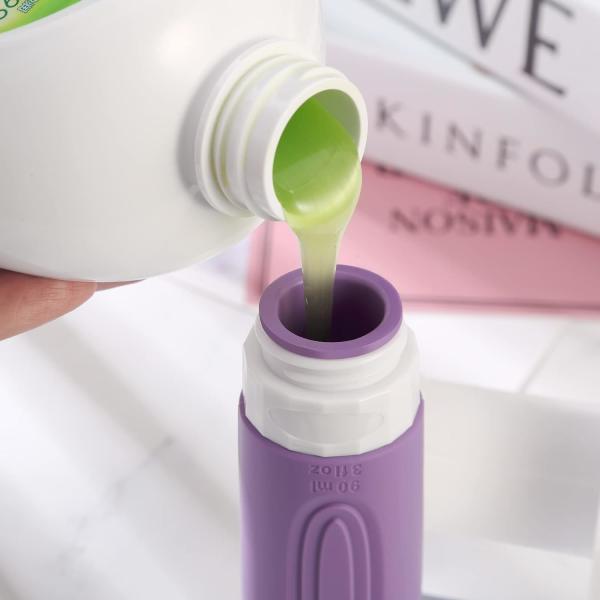 Bouteilles de toilettes de voyage en silicone résistant aux fuites, de couleur violette 90 ml