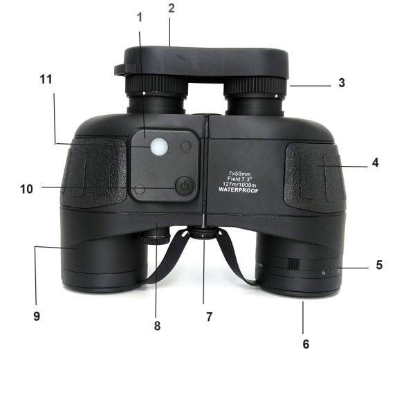 Adults Black 7X50 Waterproof Binoculars Telescope With Rangefinder Compass
