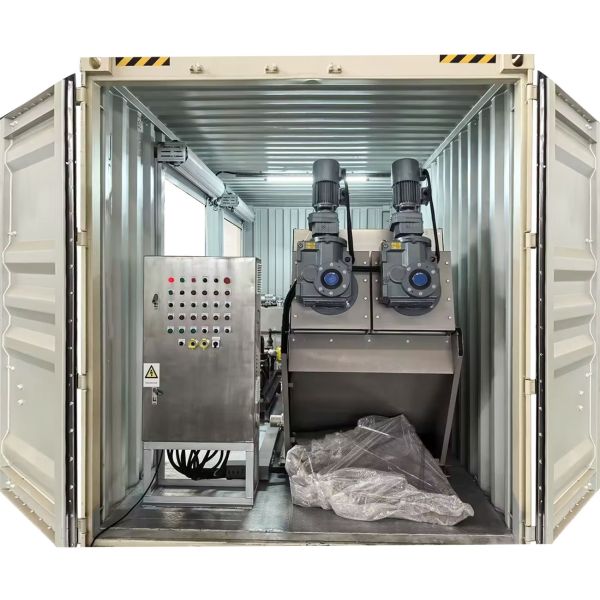 Fully-Automatic Sewage Treatment Plant Multi Plate Sludge Screw Press Mobile Sludge Dewatering System with Container
