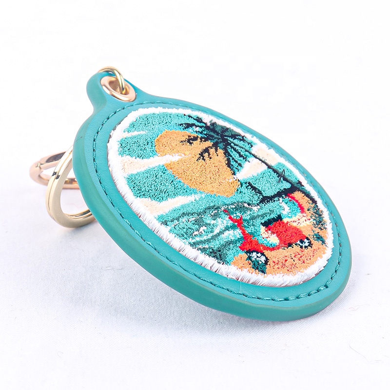 Customized Leather Round High-Quality Keychain Backpack Pendant Embroidery Business Gifts