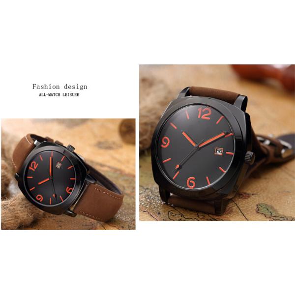 3 Atm Luxury Black 316L SS Man Quartz Watch With Leather Strap