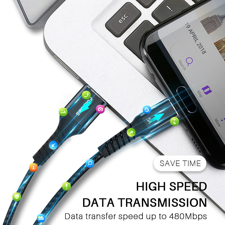 100W 6.6Ft Type C To USB 3.0 Data Cable Aluminium Alloy