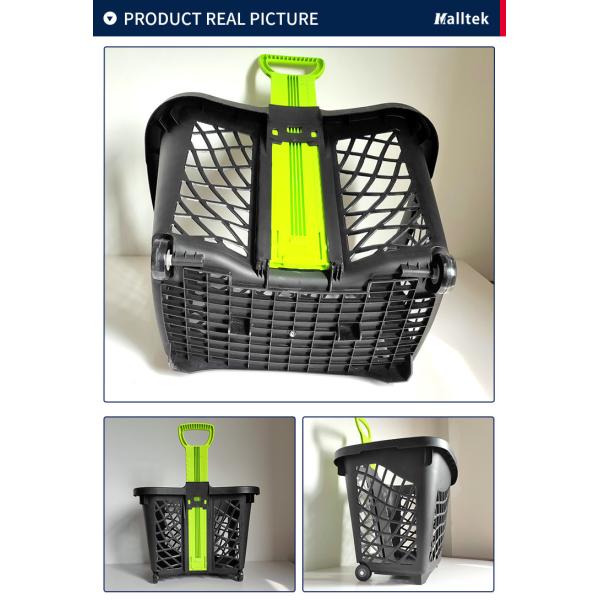 43L емкость супермаркет телескопическая ручка пластиковые корзины с колесами