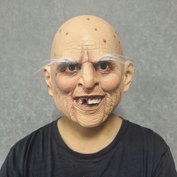 Halloween Creepy Old Man Mask Realistic Latex Full Head Grandpa Mask with Wrinkles for Cosplay Party Prank Props