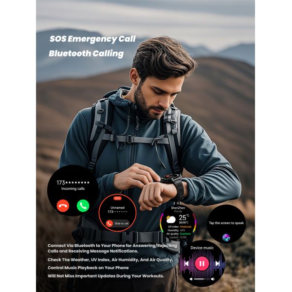 Eraysun Factory Fashion Sports Smartwatch 480Mah GPS Sport HD Call Compass Altitude Waterproof Health Wireless Smart Watches