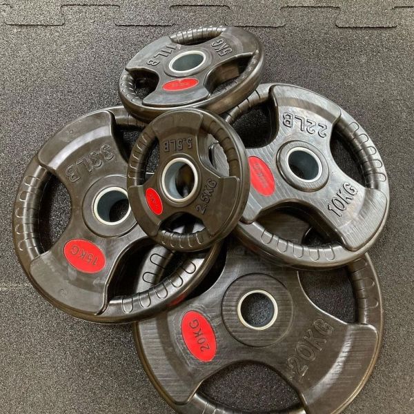 Tri Grip Rubber Weight Plate 3 Holes Barbell Plate Commercial Home Gym Strength Training Weight Lifting Equipment