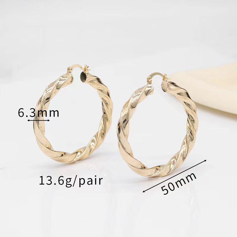 Fashion High Quality Brass 14K Gold Plated Large Twisted Hoop Earrings