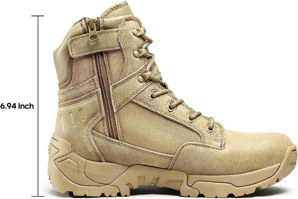 Camouflage Military Boots, Men'S Military Tactical Work Boots Side Zipper Leather Motorcycle Combat Boots (6-8 Inches)